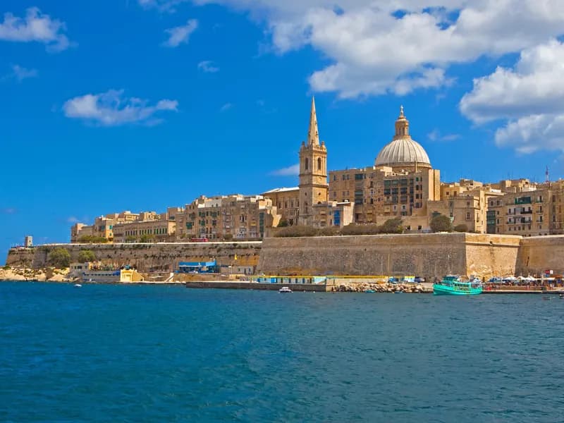 Skyline van Valletta gezien vanaf Marsamxett Harbour, Malta