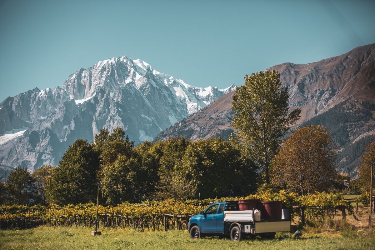 Herfst in Valle d'Aosta met wijngaarden en bergen