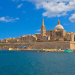 Skyline van Valletta gezien vanaf Marsamxett Harbour, Malta